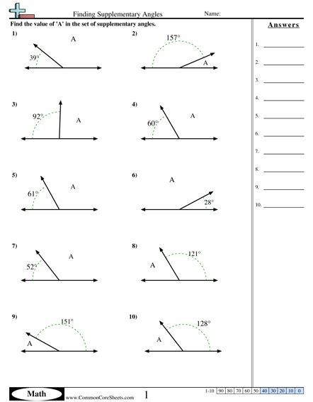 7th Grade Complementary And Supplementary Angles Worksheet Answers