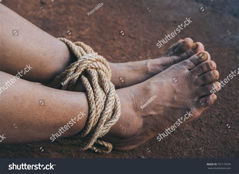 Close Woman Legs Tied By Rope Foto Stok Shutterstock