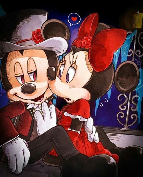 Two Mickey And Minnie Mouse Kissing Each Other