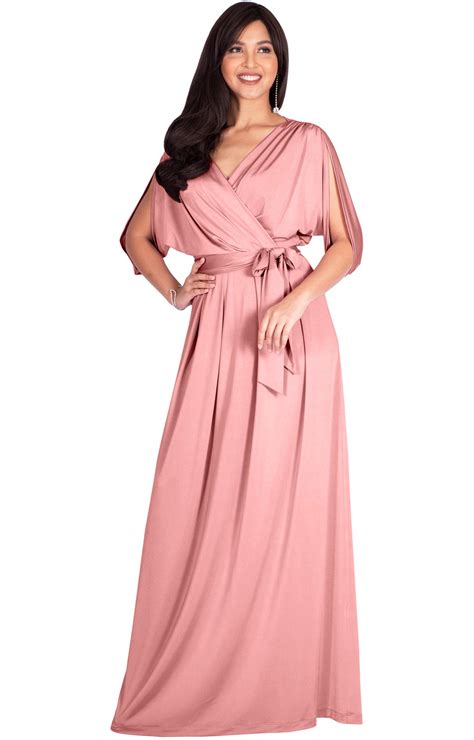 Koh Koh Womens Long Semi Formal Short Sleeve V Neck Floor Length Maxi Dress Gown