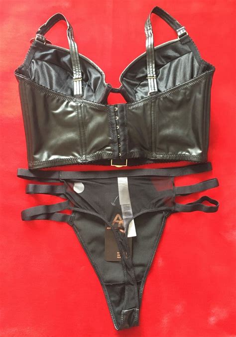 NEW YORKER BH 75C Strappy String M Leder Look Dessous Sexy Lingerie