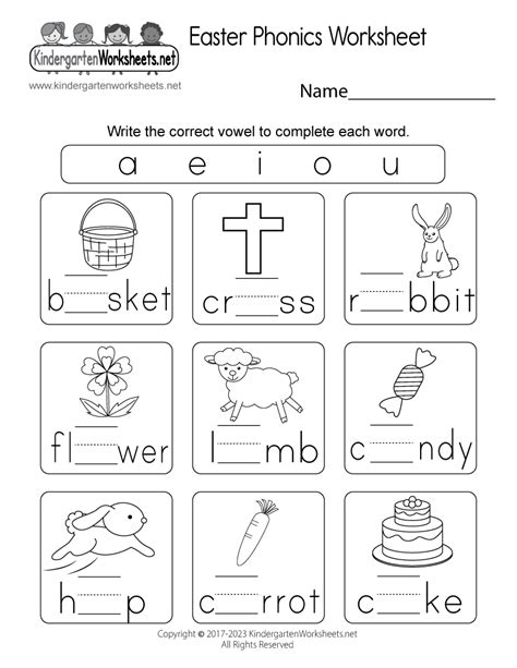 Free Printable Easter Phonics Worksheet For Kindergarten