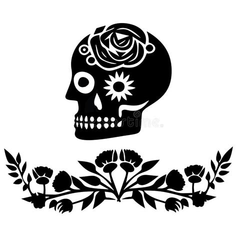 Valentines Day Skull Love Tattoo Graphic Vector Floral Skeleton Stock