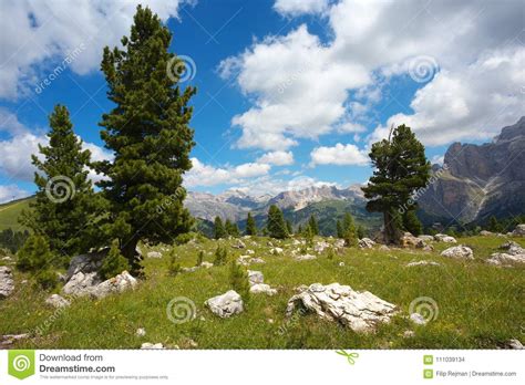 View Of A Landscape In Dolomites Italy Stock Photo