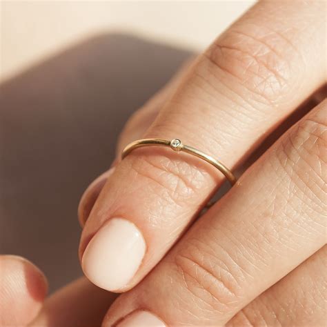 Small Diamond Ring Gold Dainty Ring Tiny Ring Really Thin Rings