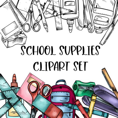 School Supplies Clipart Set Digital Download 10 Different Elements