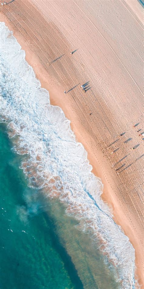 Aerial View White Sea Waves Green Water Beach 1080x2160 Wallpaper