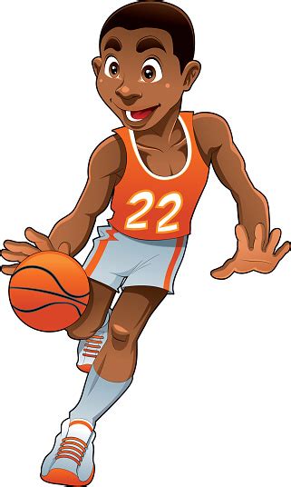 A Cartoon Of A Black Male Basketball Player Bouncing A Ball Stock
