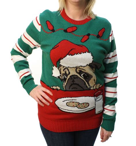 Ugly Christmas Sweater Plus Size Women S Pug Cookies Light Up Pullover