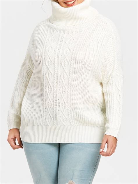 35 Off 2021 Plus Size Turtleneck Pullover Sweater In White Dresslily