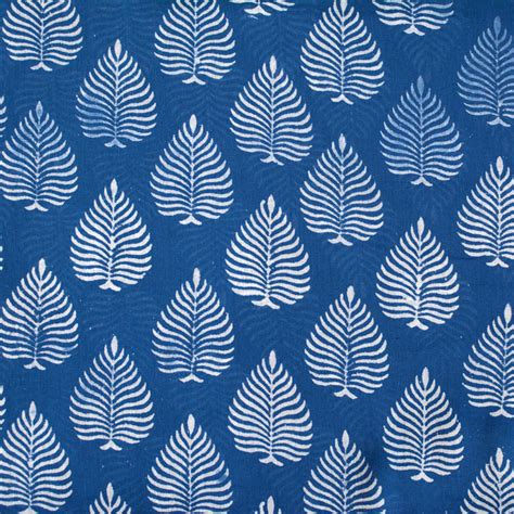 Buy Indigo Blue And White Leaf Printed Cotton Block Print Fabric 4573