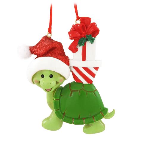 Personalized Turtle With Santa Hat Ornament