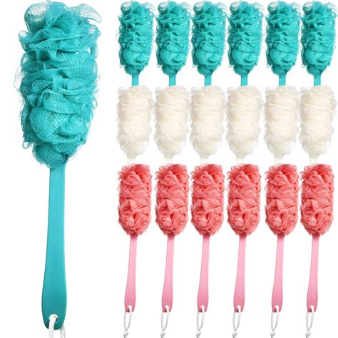 18 Pack Back Scrubber For Shower Loofah On A Stick For Men Women 17