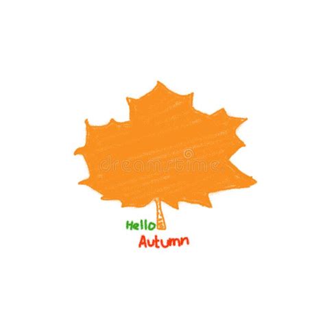 Simple Autumn Leafhand Drawn Maple Leaf And Text Hello Autumn On