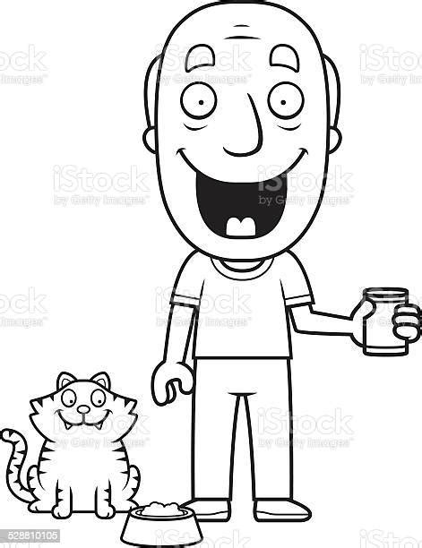 Cartoon Man Feeding Cat Stock Illustration Download Image Now Adult