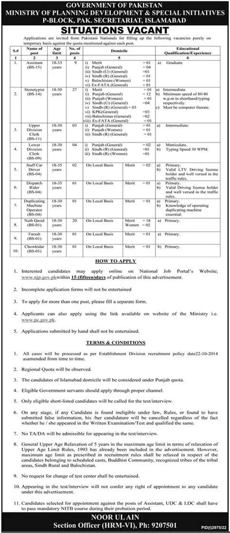 Ministry Of Planning Development And Special Initiatives Jobs 2022