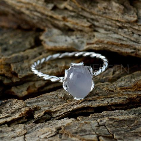 Silver Chalcedony Ring 925 Sterling Silver Blue Color Stone Etsy