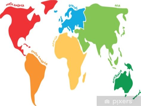 Vinilo Pixerstick Mapa Del Mundo Multicolor Dividido En Seis