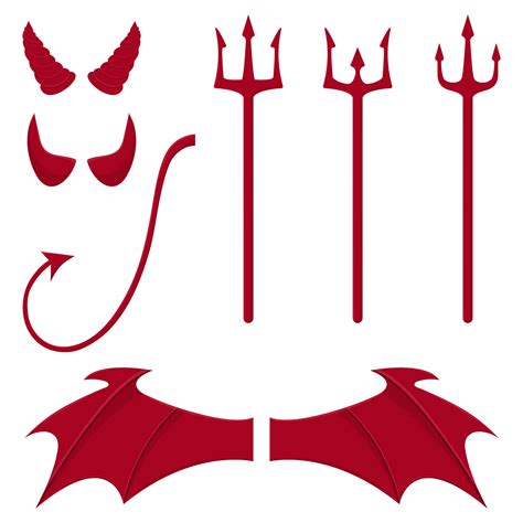 Set Of Devil Elements Isolated On White Background Red Horns Tridents