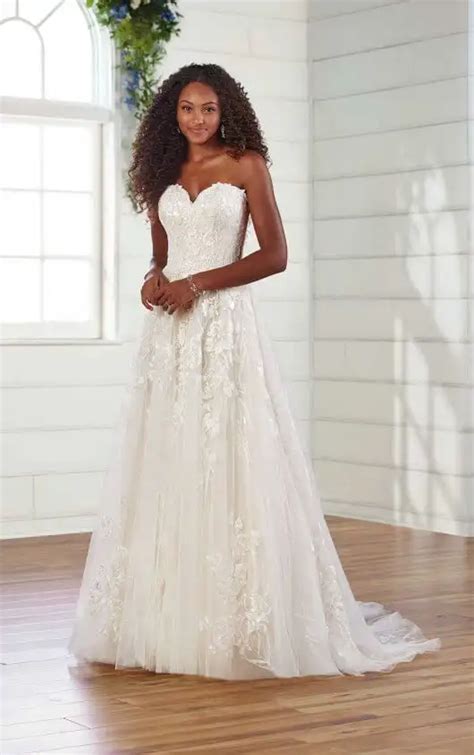 Strapless A Line Wedding Gown With Organic Detail Essense Of