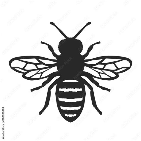 Honey Bee Icon Black Bee On White Background Vector Silhouette Stock