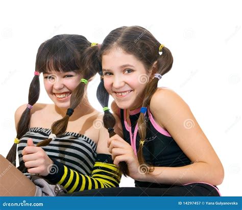 Two Fun Teen Girls Stock Image Image Of White Lips 14297457