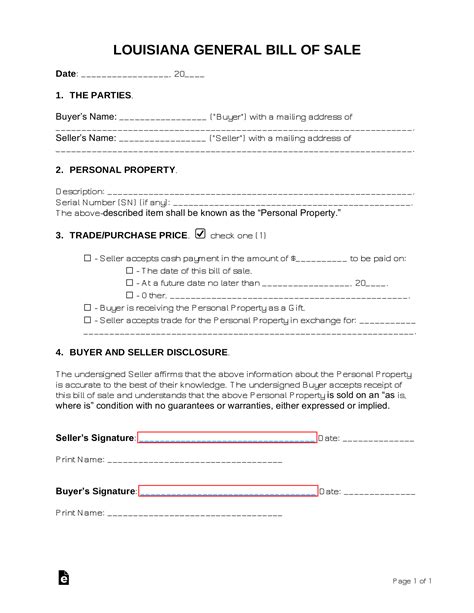 Free Louisiana General Bill Of Sale Form Pdf Word Eforms