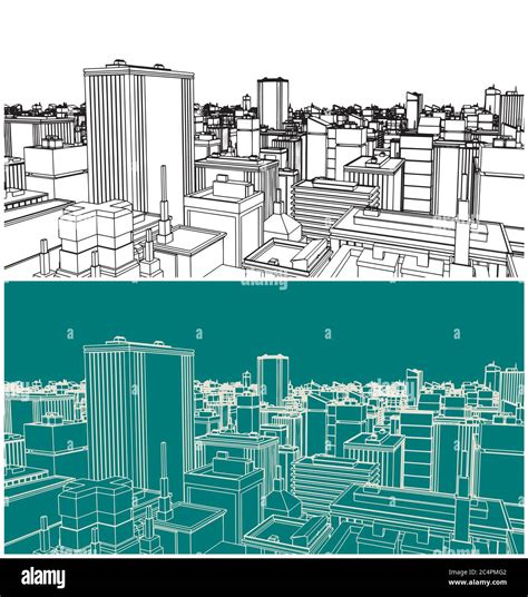 Stylized Vector Sketch Illustration Of A Big City With Modern Buildings