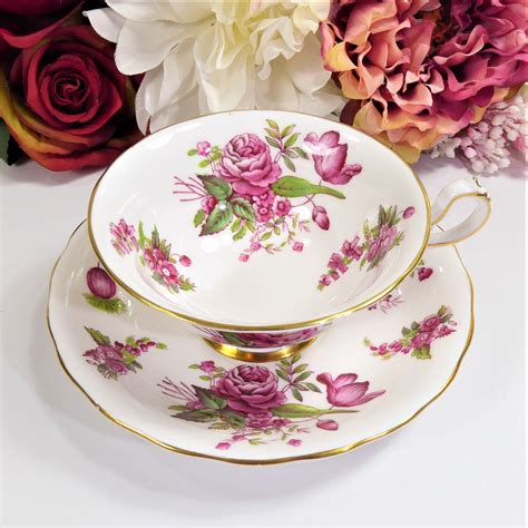 Royal Chelsea Dark Pink Rose Tea Cup And Saucer Pink Rose Teacup Teacup Lovers Fine Bone China