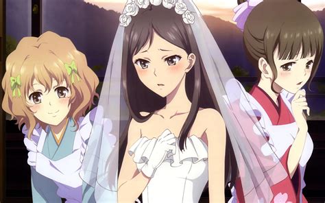 Anime Woman Wearing White Gown Standing In The Middle Of Two Woman Hd