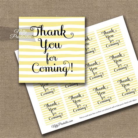 Thank You For Coming Tags Yellow Drawn Stripes Nifty Printables