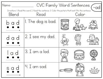 Interpret in a sentence short. CVC Word Families. I Can Read. Simple Sentences. Short ...