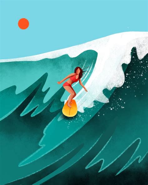 A Woman Riding A Wave On Top Of A Surfboard In The Middle Of An Ocean