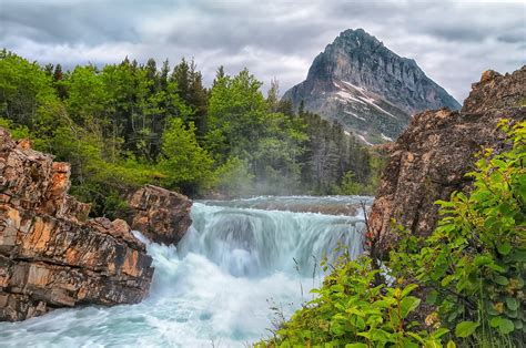 Waterfall Mountain River Rocks Trees Stream