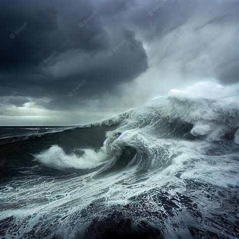 Premium Photo Stormy Sea Tsunami Natural Disaster