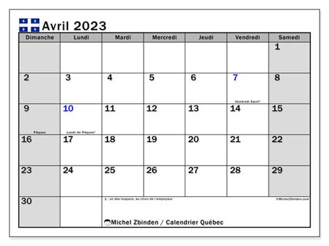 Calendrier Avril 2023 à Imprimer “446ld” Michel Zbinden Ca