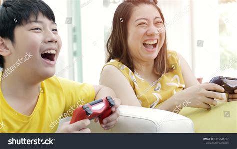 Asian Mother Son Playing Video Game Stock Photo 1315641257 Shutterstock