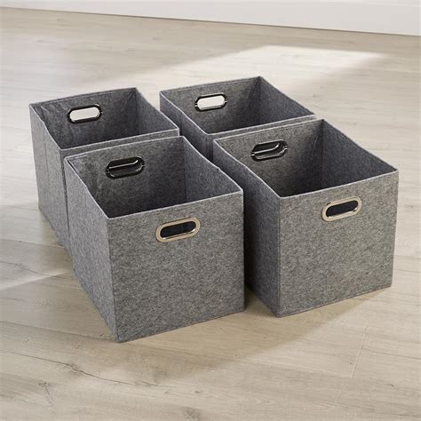 Large Grey Felt Foldable Canvas Storage Folding Box Fabric Cube 4 Piece