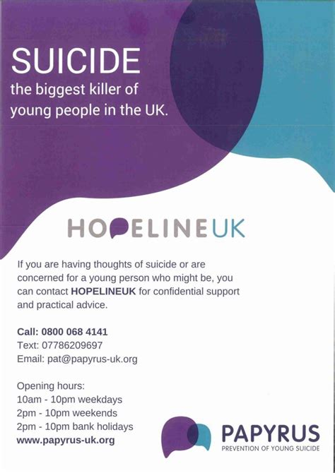 Hopeline247 A4 Poster Papyrus Uk Suicide Prevention Charity