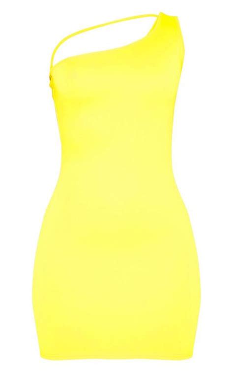 Yellow One Shoulder Strap Detail Bodycon Dress Yellow From