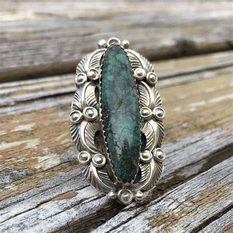 Deep Green Spider Web Turquoise Vintage Ring By EraofJewelry Green