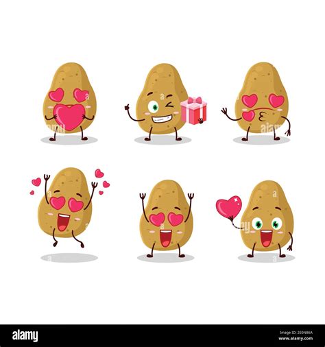 Potato Cartoon Character With Love Cute Emoticon Vector Illustration