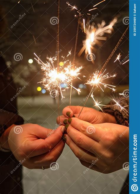 Christmas And Happy New Year Sparkler In Hand Stock Image Image Of