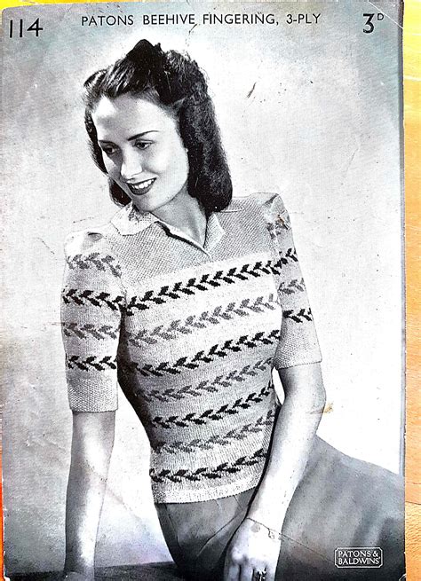 1940s Ladies Sweater Patons 114 Free Vintage Knitting Pattern Vintage Knitting Pattern