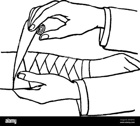 Two Hands Binding A Bandage On An Arm With Vintage Line Drawing Or
