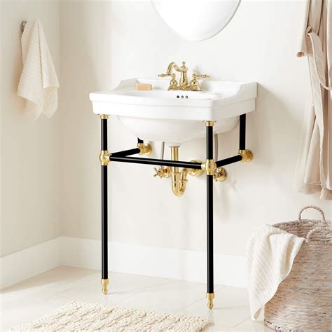 Minimalist style inspired by quintessential european de. 24" Cierra Console Sink with Brass Stand - Black/Polished ...
