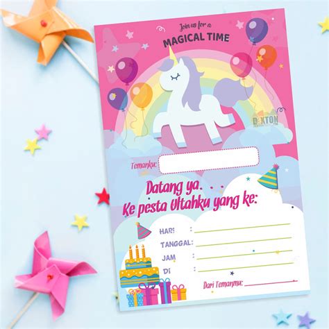 Jual Kartu Undangan 9 Pcs Ultah Ulang Tahun Anak Unicorn 2 Shopee