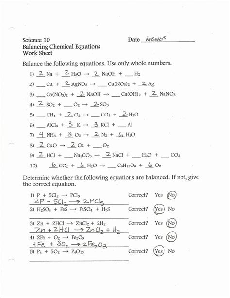 Balancing chemical when you find difficulty in balancing the equation in the balancing chemical equations worksheet, you can miss it with a fraction of ½ and that will easily. Balancing Equations Worksheet Answer Key Balancing ...