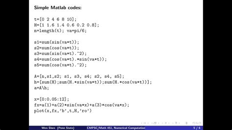 Ch M Matlab Examples On Least Squares Method Wen Shen Youtube