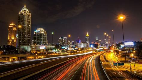 Atlanta Usa City Night Lights Street Light Building Skyscraper